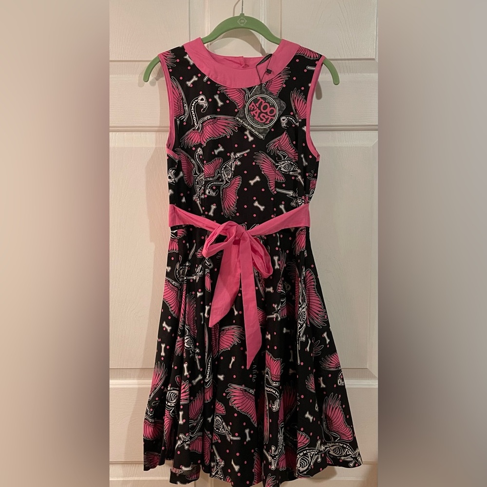 NWT Too Fast Flamingo Skeleton Dress